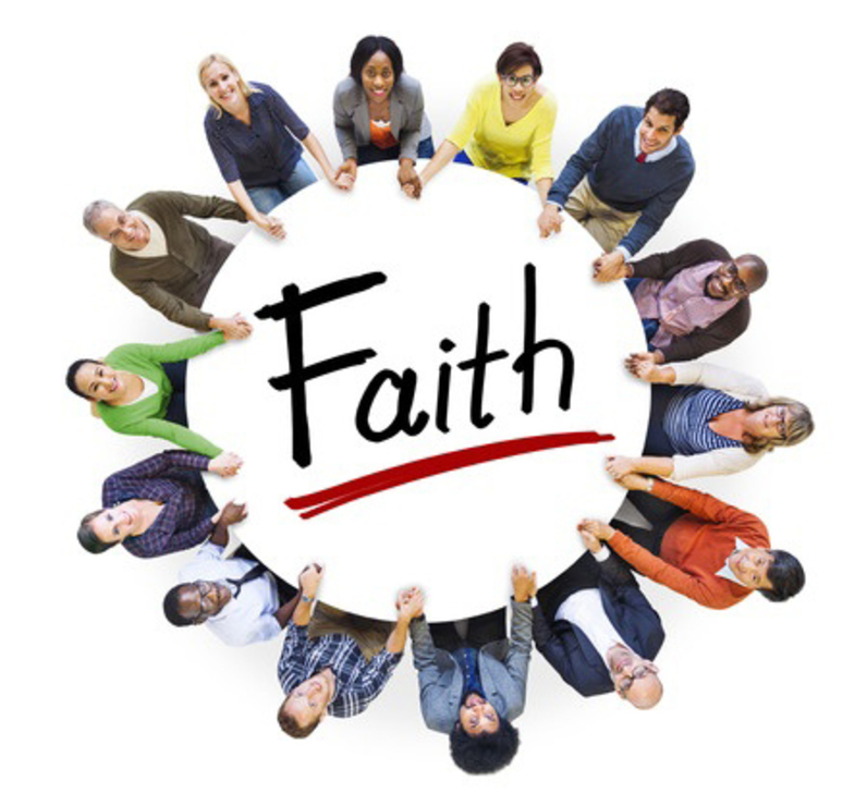 Circle of people around the word Faith