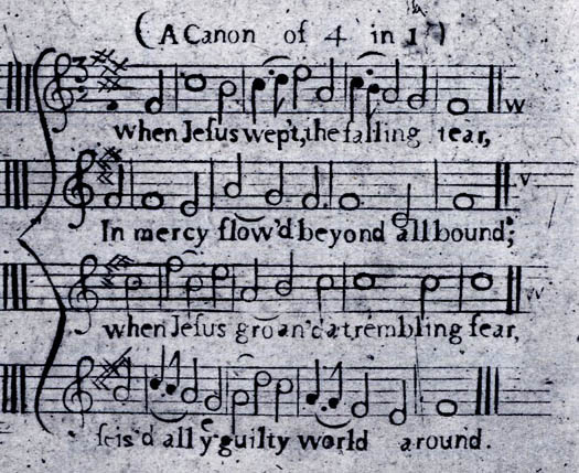 Image of the original score of “When Jesus Wept” as it appeared in The New-England Psalm-Singer (1770)